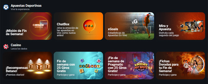 Página de promociones en Betano Perú