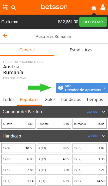 Crear apuesta en Betsson