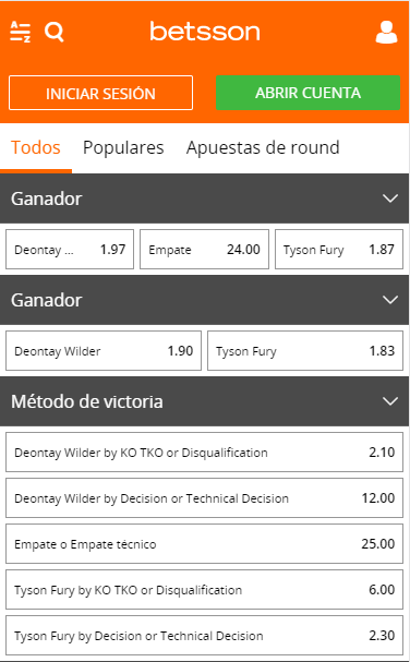 Apuestas Wilder Vs Fury en Betsson