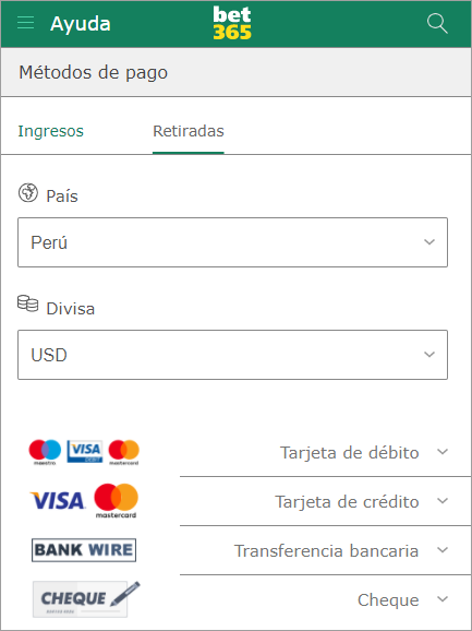 Bet365 Perú cómo cobrar dinero