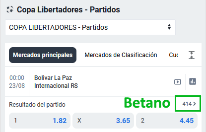 Cantidad de mercados de apuestas en Betano