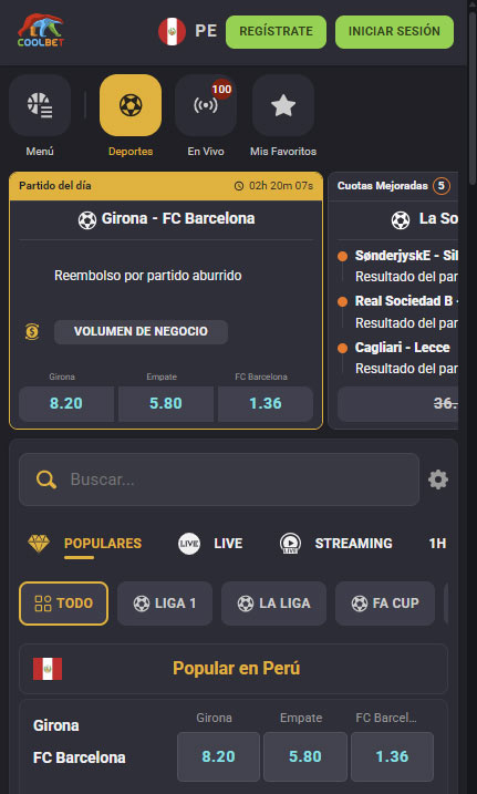 Pantallazo de la pagina web Coolbet Perú
