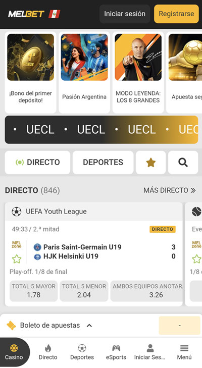 Pantallazo de Melbet Perú